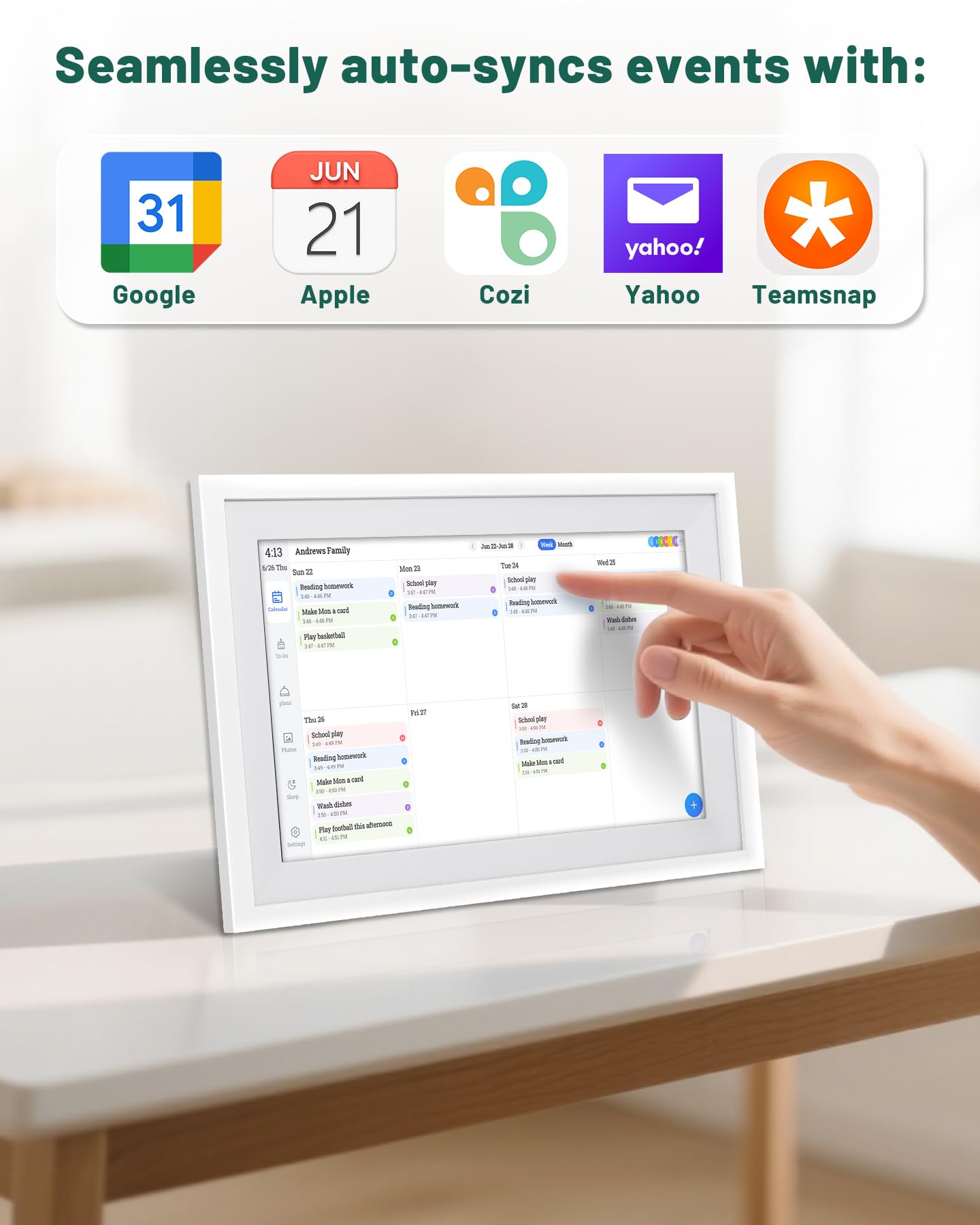 Calendario digitale da parete con touchscreen, calendario intelligente da 10 pollici, calendario elettronico per la famiglia, calendario digitale WiFi per la famiglia, grafico delle faccende