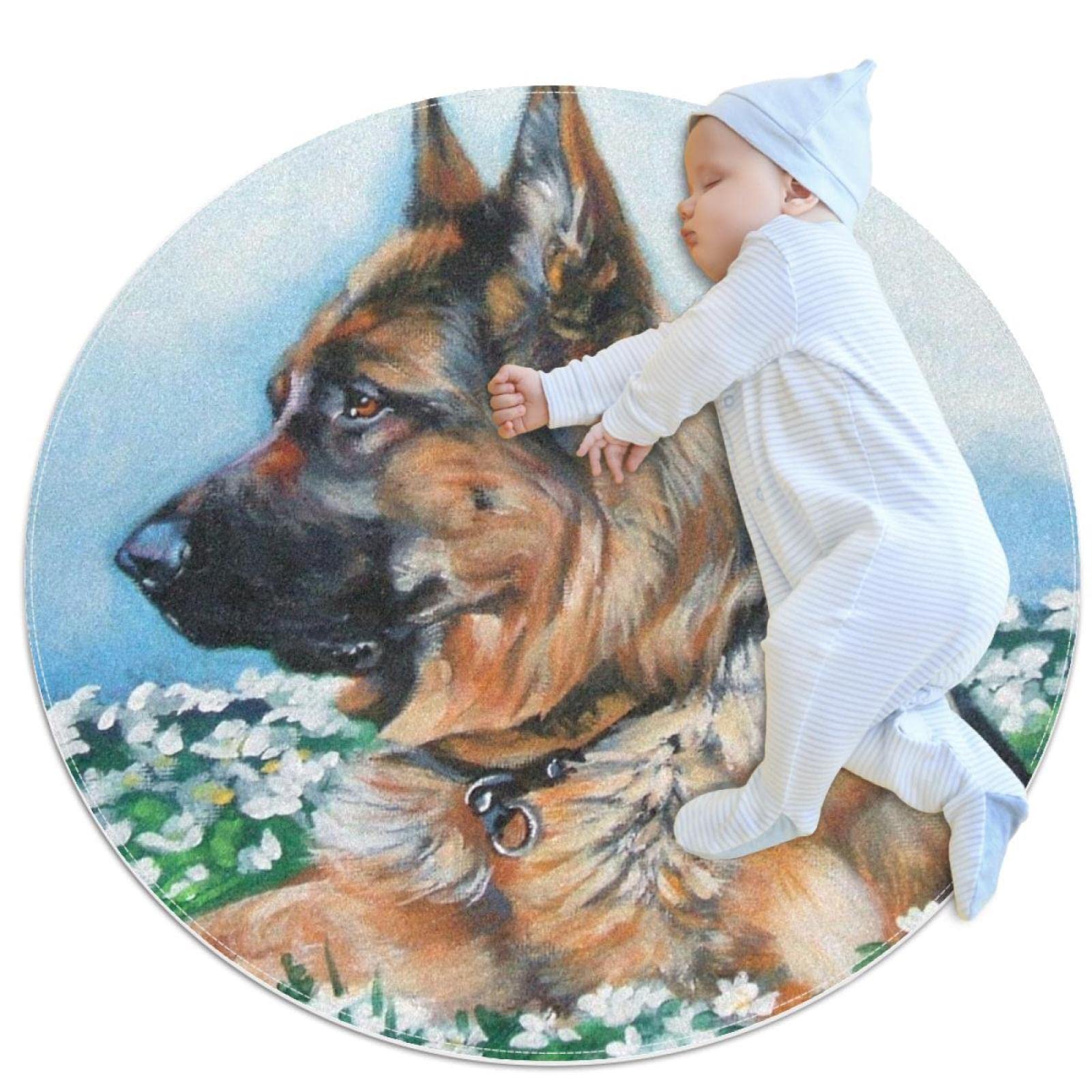 Tapis Berger Allemand rond 100x100cm pour buanderie et séjour