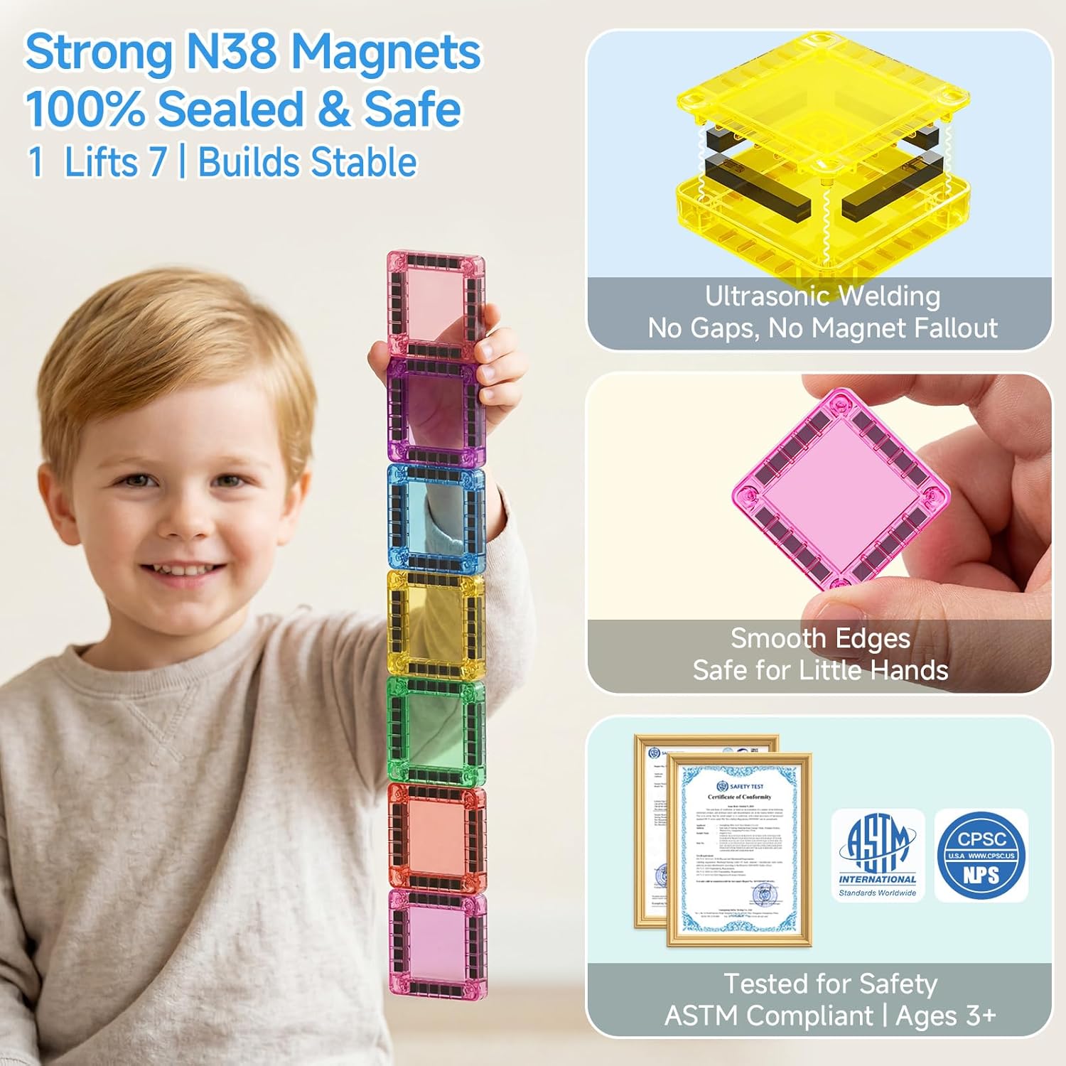 Mini Magnetic Tiles for Kids Travel: 40 PCS Pocket Magnet Building Blocks in Tin Box to Stop Crying - 60 Mins Quiet Play at Church Restaurant - Boys Girls Age 3-8