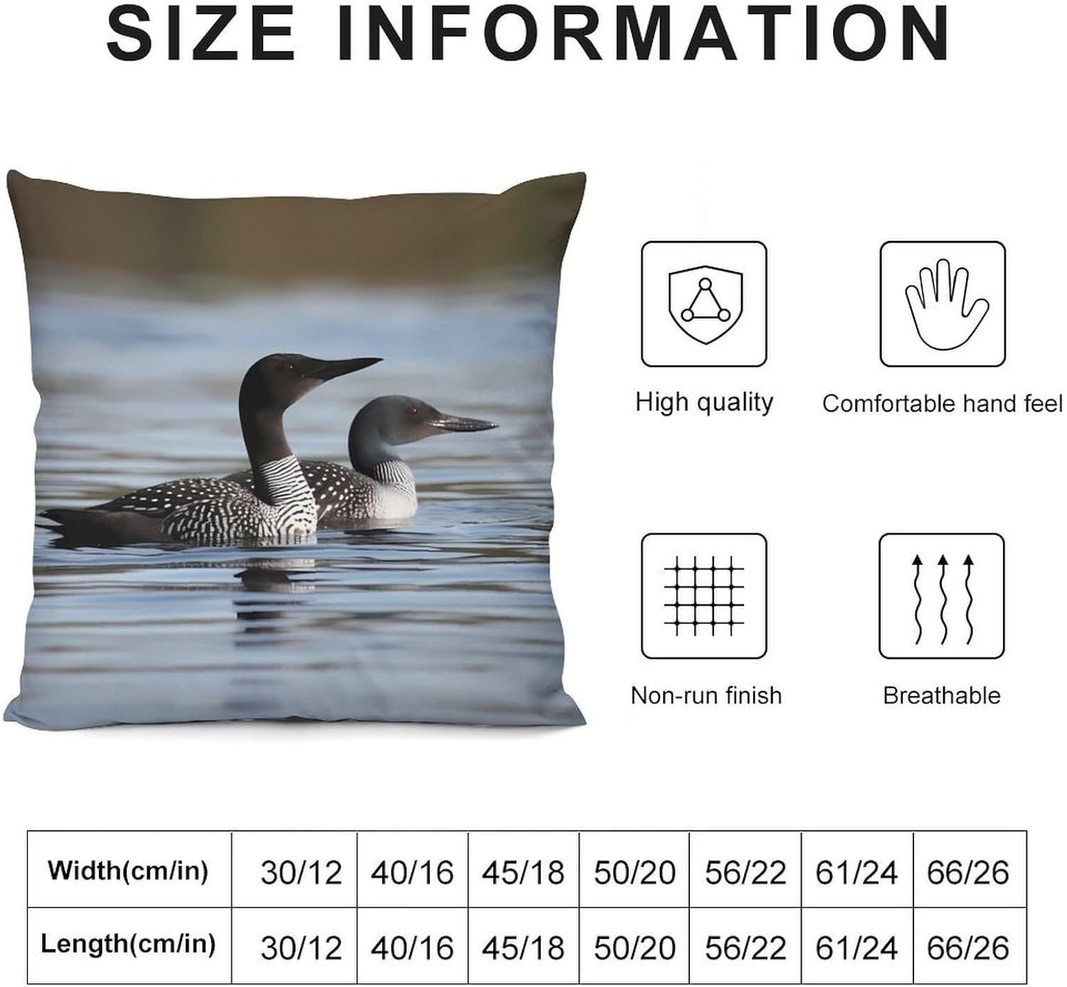 Throw Pillow Covers Set of 2 Loon Birds Pillow Cover for Sofa Decorative Square Pillowcases Soft Cushion Cases for Couch Bedroom Living Room Office 26 "x26