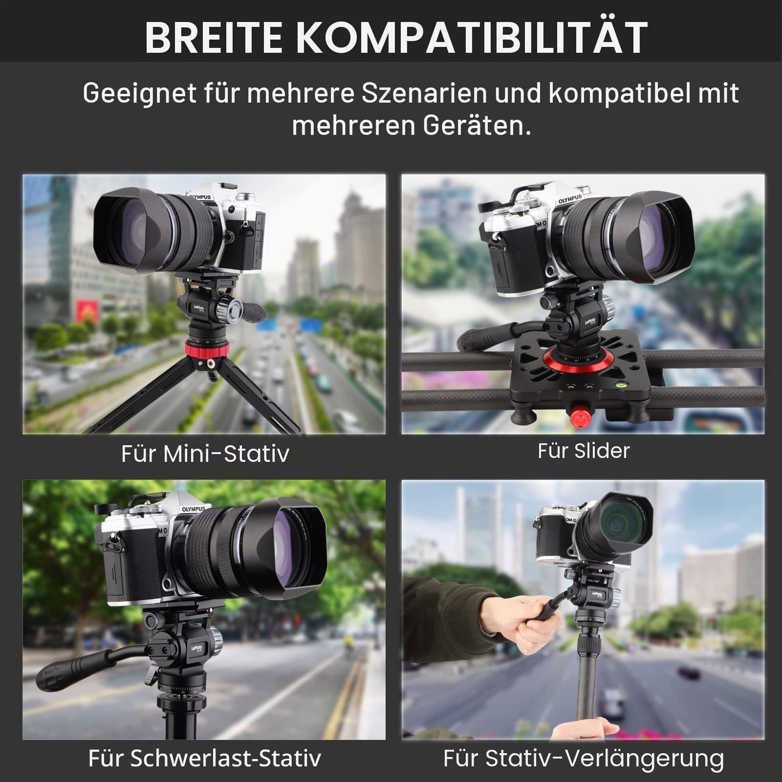 LEFTFOTO Mini-Stativ-Fluidkopf, Schwenkneigkopf mit Panorama-Kugelkopf und Arca Swiss Schnellwechselplatte, für Kamerastativ, kompakte Video-Gleitschiene und DSLR-Kameras.