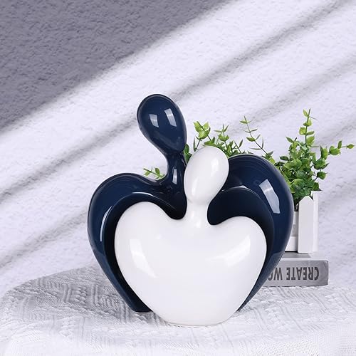 Vista 31 de Estatua de amor de cerámica, pareja masculina y femenina abrazando escultura, decoración del hogar en blanco y negro, boda para padres, figuras