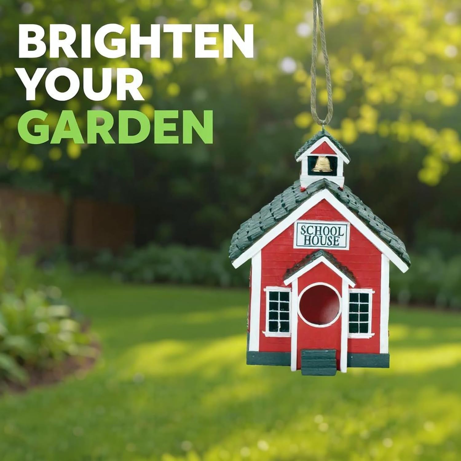Spoontiques - Birdhouse - Garden Décor - Decorative Bird House for Yard and Garden Decoration - Hanging Novelty for Outdoor Patio - School House Birdhouse