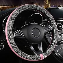 Black Panther Bling Bling Steering Wheel Cover for Women Girls, Glitter Diamond Leather Steering Wheel Protector Universal Fit 15 Inches - Pink