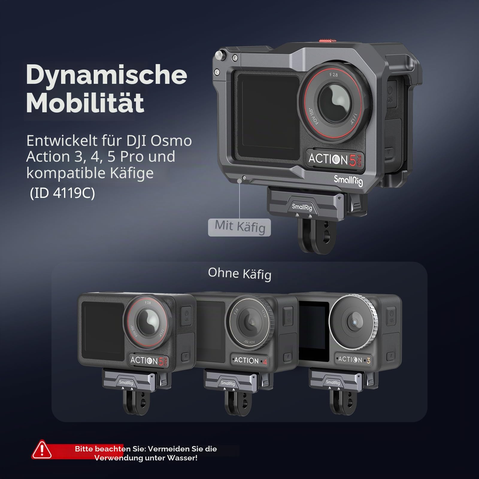 SMALLRIG Magnetic Adapter Mount Magnetische Adapterhalterung für DJI Osmo Action 5 Pro/Action 4 / Action 3 mit einem faltbaren Anschluss und einem 1/4'' Gewindeloch - 3662B