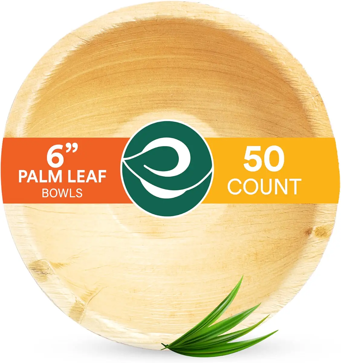 ECO SOUL 100% Compostable Large 6 Inch 16 Oz Palm Leaf Bowls [50-Pack] Disposable Dessert Bowls Bamboo Style I Heavy Duty Eco-Friendly Sturdy Bowl I Biodegradable Eco Bowls
