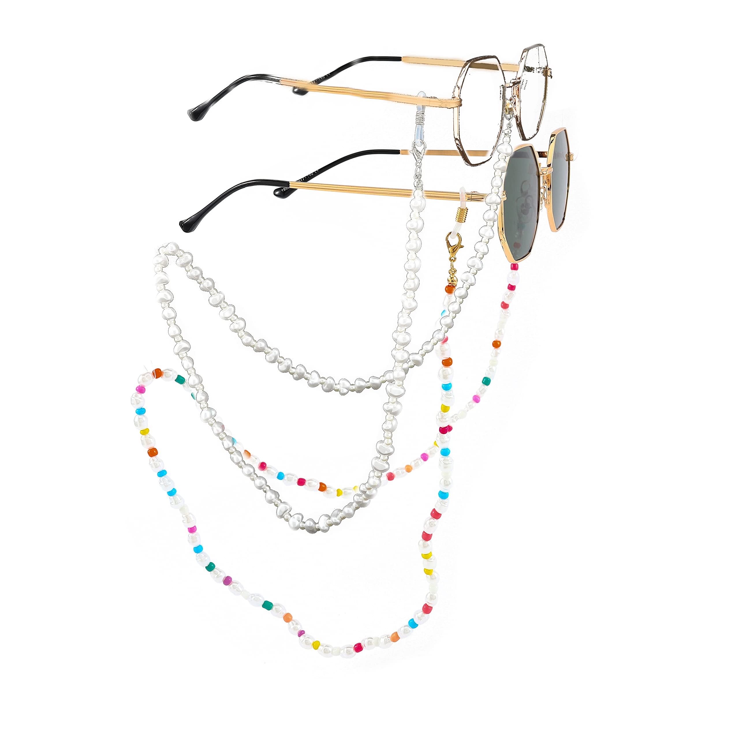 Sethexy Moda Cadena de gafas de sol 2 paquetes Perlas Cadena de mascarilla Mujeres Talón Cadena de gafas Accesorios por Gafas de sol y Máscaras faciales