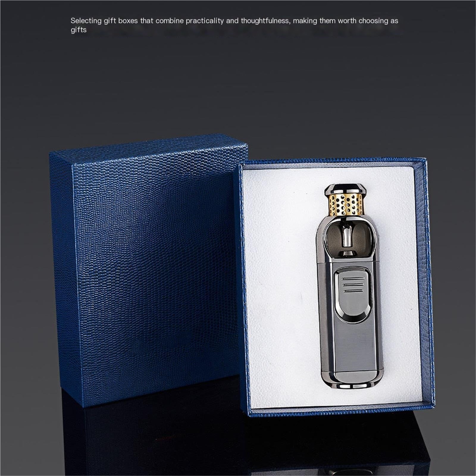 Encendedor de butano, resistente al viento, portátil, de metal, llama ajustable, gas butano reciclable, ideal para uso personal o regalo, diseño de inyección directa