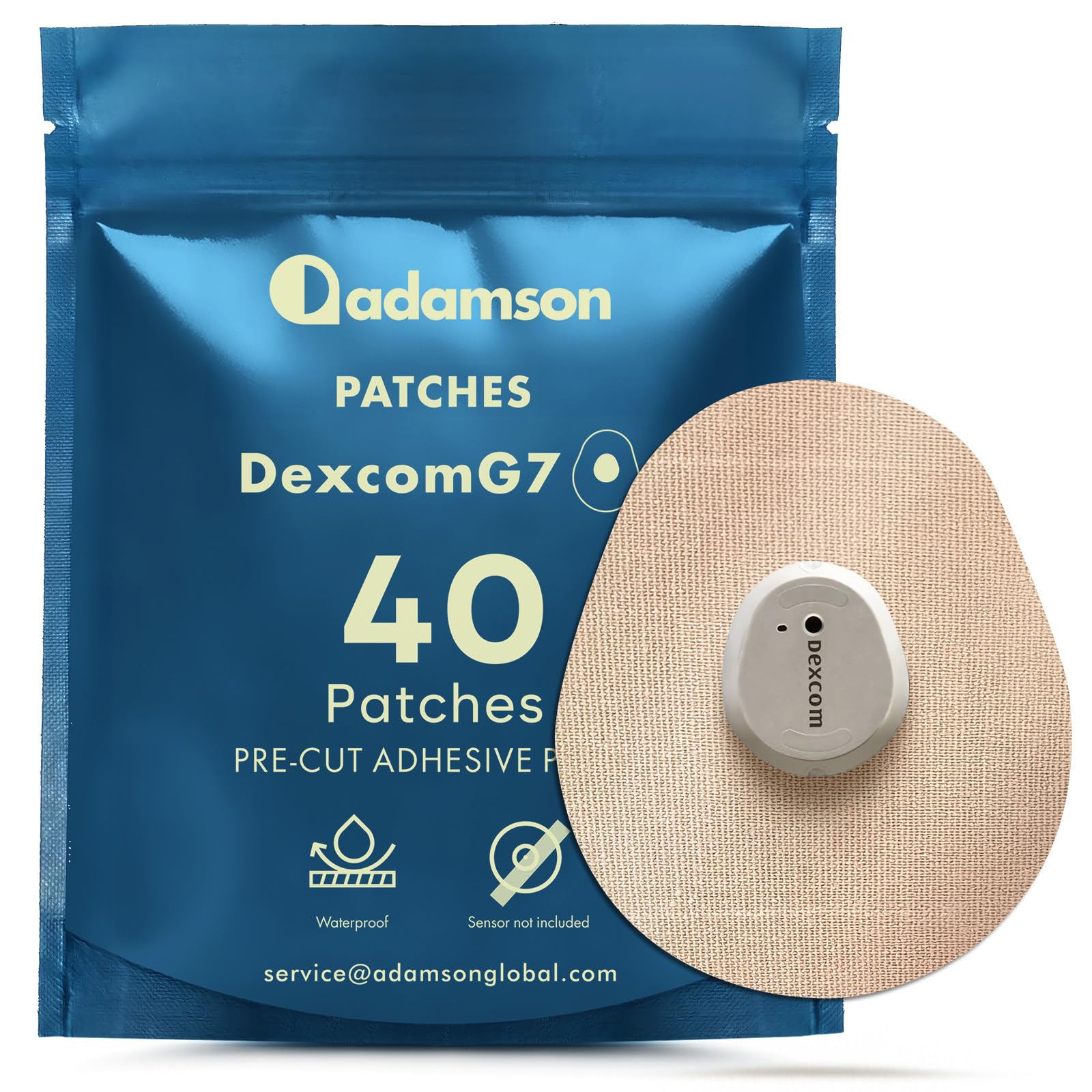 Adamson Dexcom G7 Over Patches – 40 x Adhesive Patches for Dexcom G7 - Long-Lasting, No Glue on Center, Non-Irritating, Easy to Apply and Remove – Ideal for Sports and Daily Use - Beige