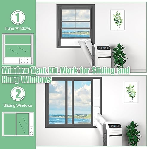 Miniatura 3 de Memrita Kit de sellado de ventana de aire acondicionado portátil de doble manguera, kit de ventilación de ventana ajustable de 5.9 pulgadas de