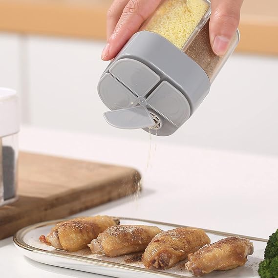 2PCS 4 in 1 plastic salt pepper shaker empty spice dispenser Multifunctional Seasoning Shaker Container for storage grill spice jar
