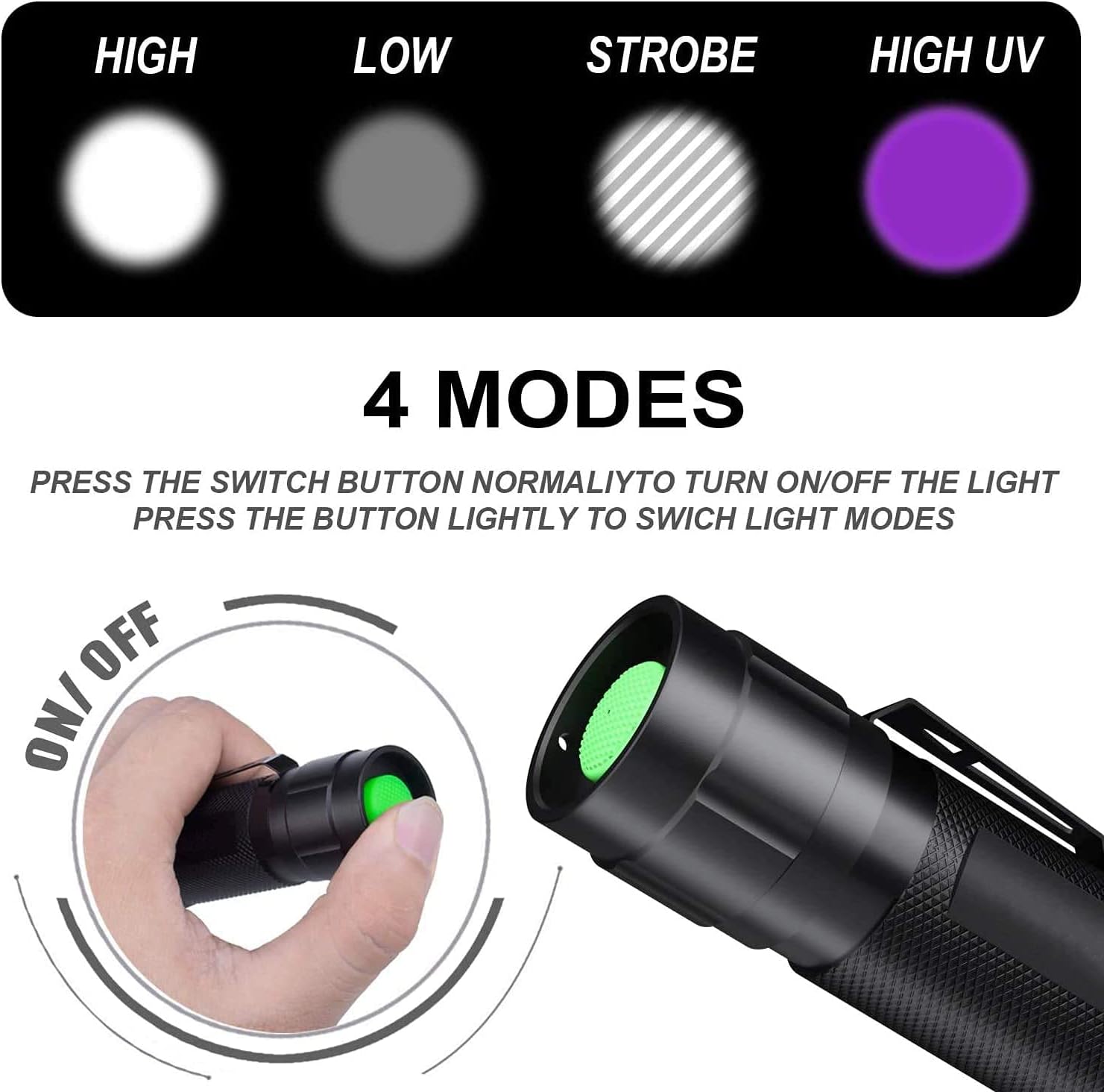 SELPONT t Black Light 2 in 1 2 Pcs,UV Light LED Black Light flashlights with 500LM Highlight&4 Mode&Waterproof IPX 4 for Pet Clothing Food Fungus Detection/Night Fishing/Travel/Camping