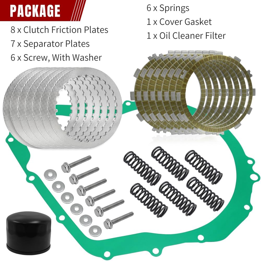 Clutch Kit & Friction Steel Plates Cover Gasket Compatible with Suzuki GSX-R600 2006-2007