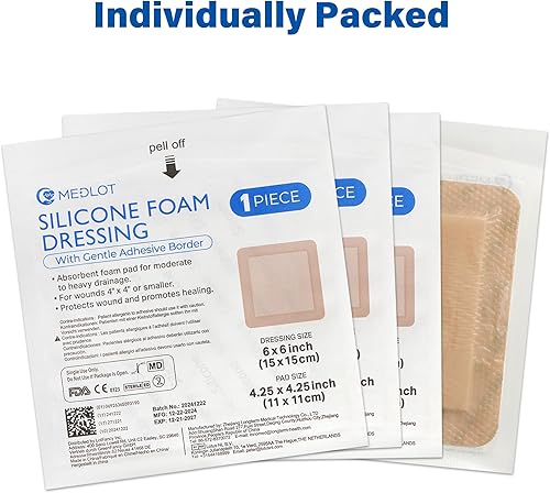Miniatura 8 de LotFancy Apósito de espuma de silicona, 6 x 6 pulgadas (almohadilla de 4.3 x 4.3 pulgadas), 5 unidades, vendaje para heridas con borde, úlceras por
