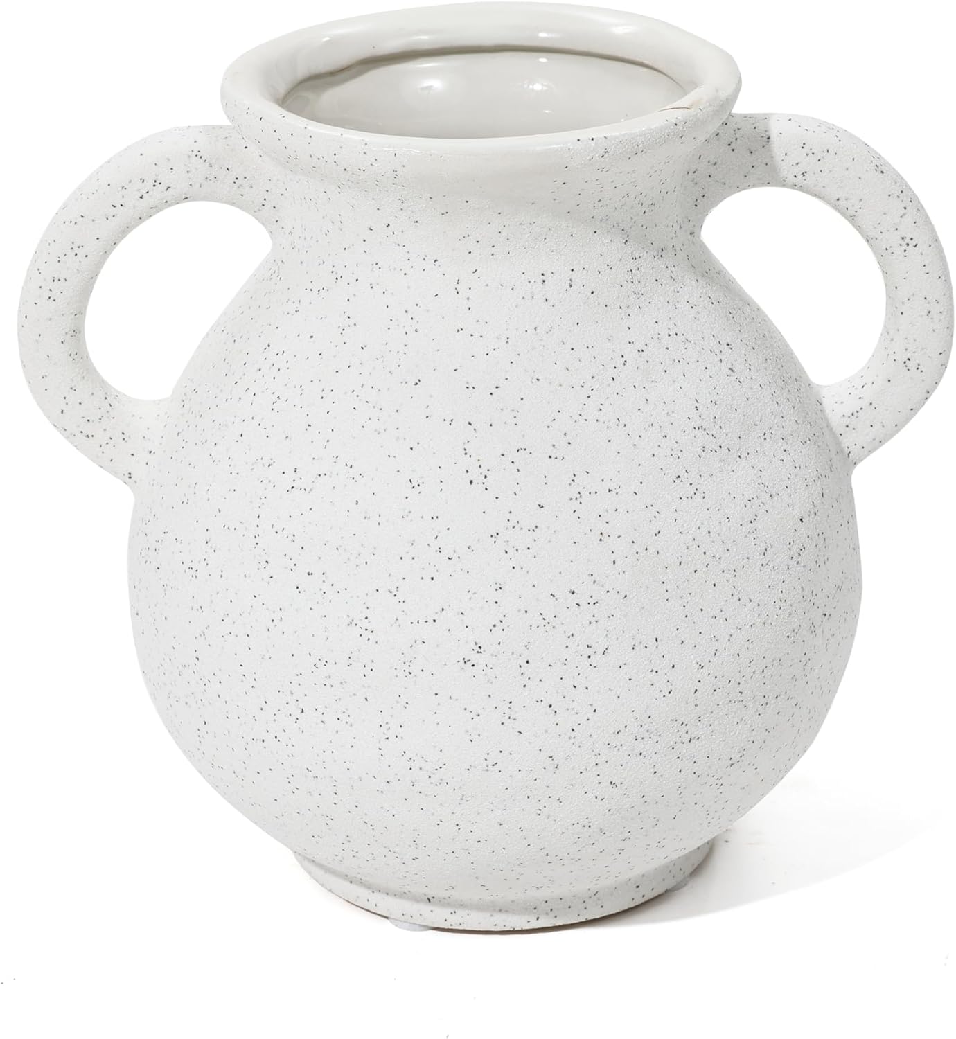 LuxenHome White Ceramic Vase,7 Inch Unique Flower Vase with Two Handles for Living Room Decor,Farmhouse Vase Home Decor,White Vases for Flowers Dining Table Decor,Small Round Vase Shelf Decor