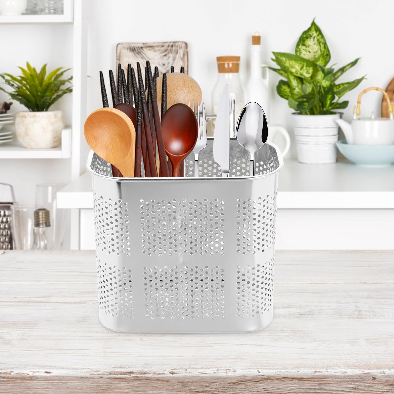 Cabilock Égouttoir À Couverts En Acier Inoxydable, Porte-Ustensiles De Cuisine Suspendu, Organisateur De Cuisine Pour Cuillères, Fourchettes Et Baguettes, Rangement Et Séchage