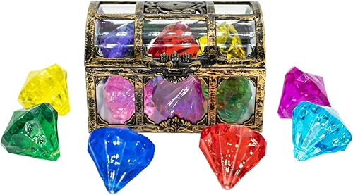 Miniatura 5 de Hercugifts Juguetes de buceo, juego de 10 diamantes grandes con caja de pirata del tesoro, juguetes de piscina, gemas juguete subacuático para uso