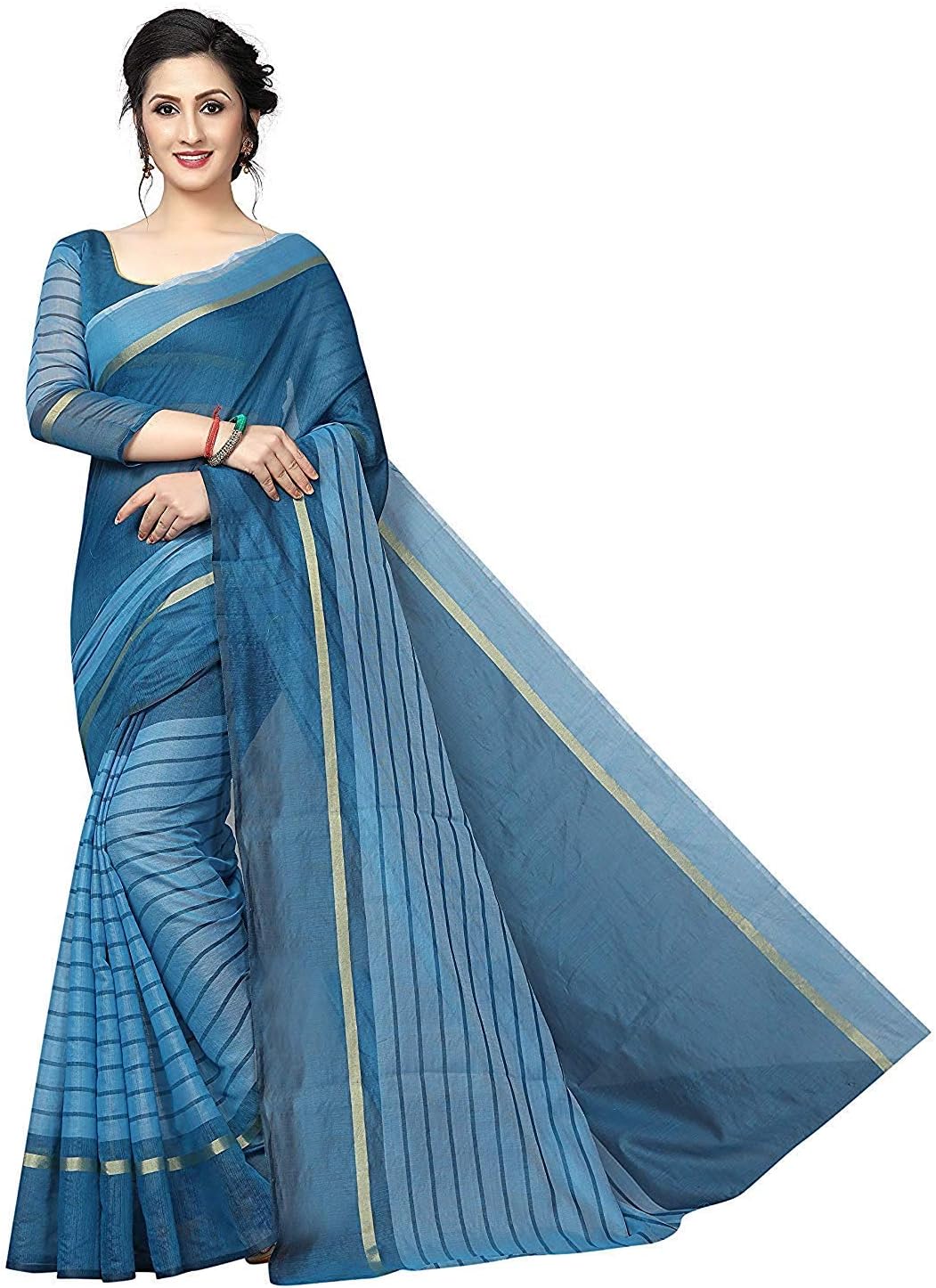Navabi Export Women's kanchipuram Georgette Saree With Un-stitched Blouse (Minto Saree_Blue)