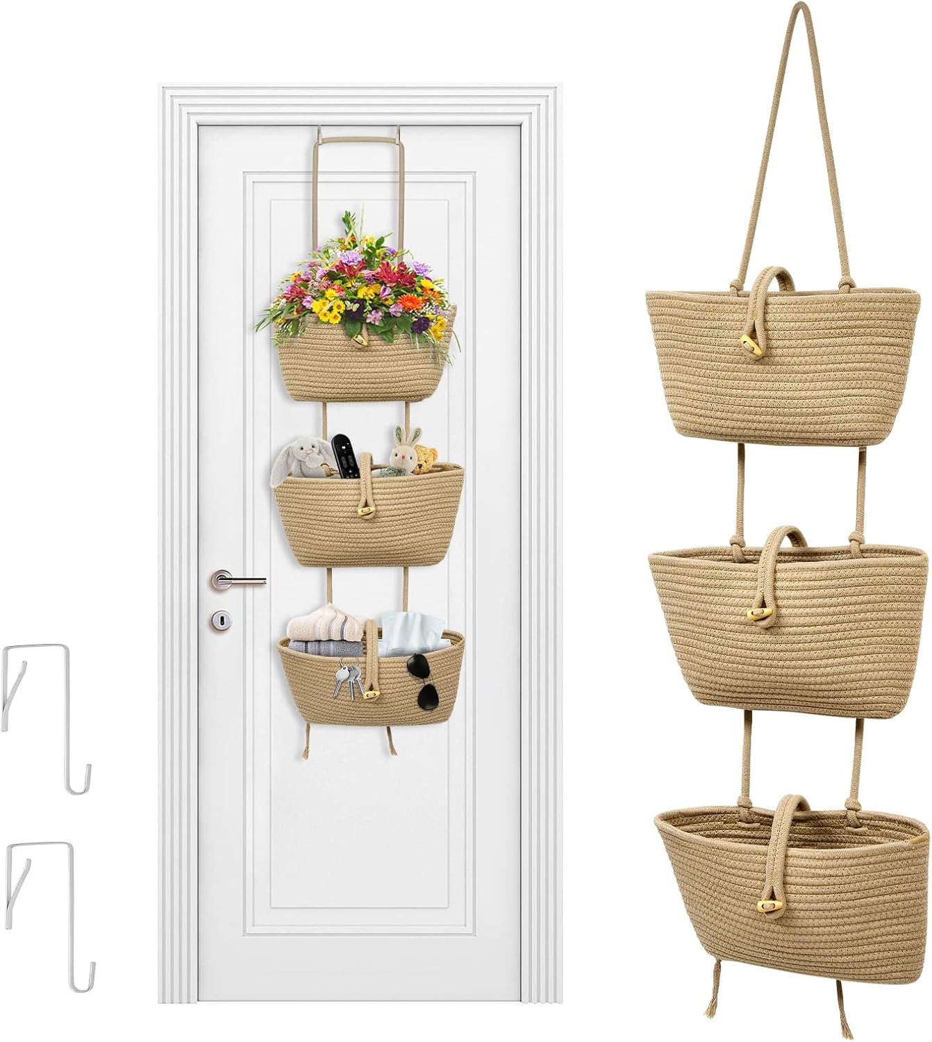 Misvayli 3Tier Over The Door Woven Hanging Basket, Door Hanging