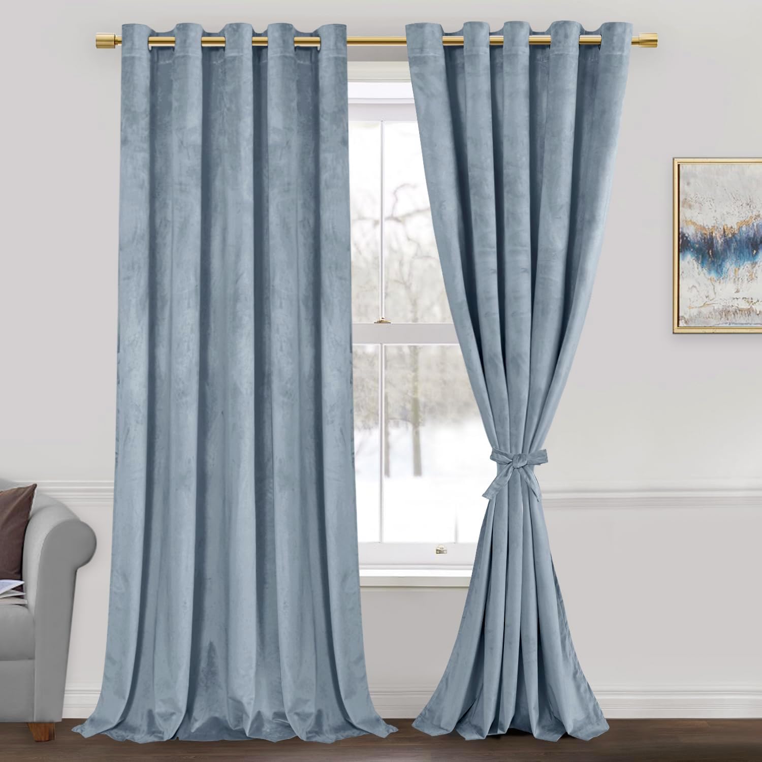 Amazon.com: JIUZHEN Stone Blue Velvet Curtains - Super Soft Bedroom Window Curtains & Drapes ...