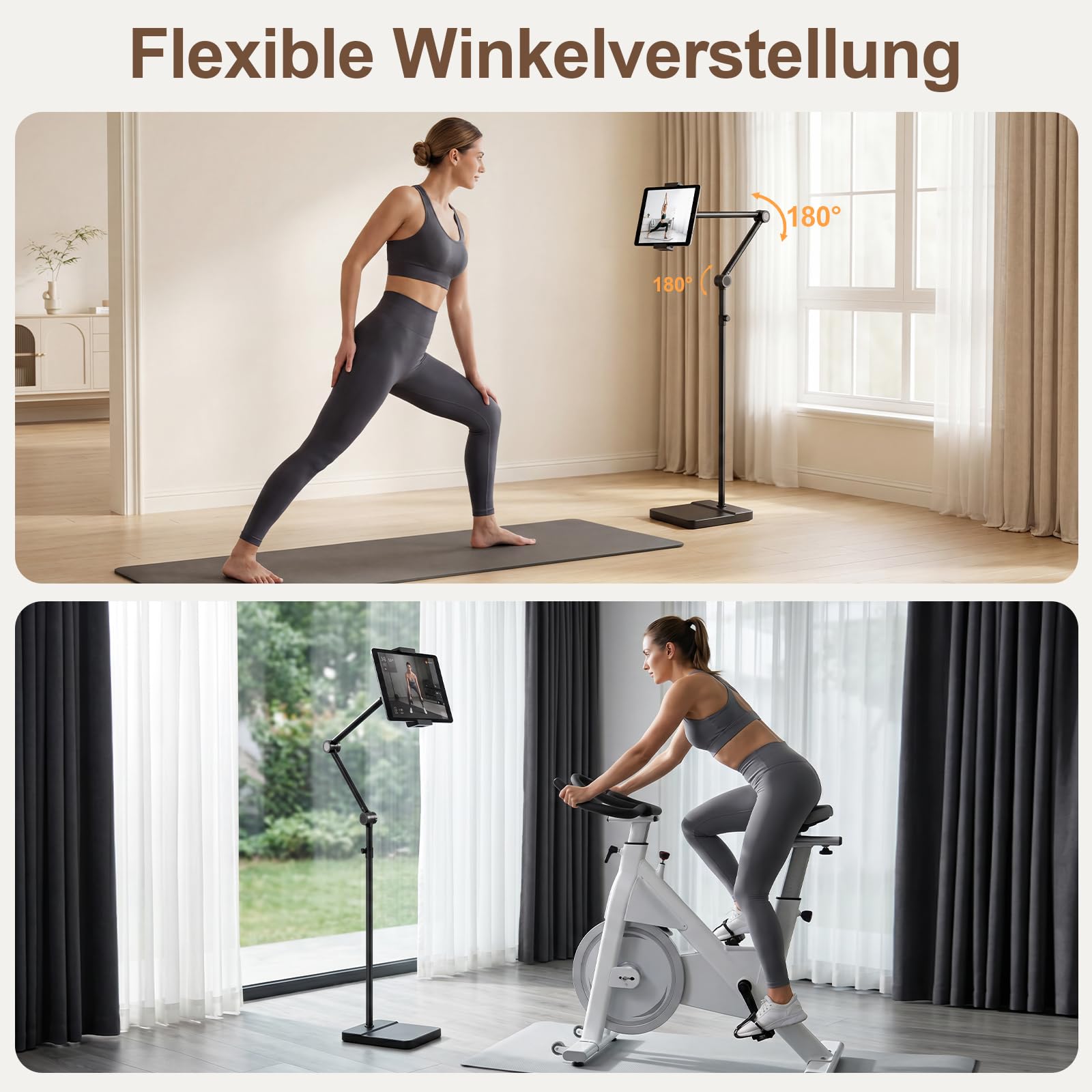 Tablet Bodenständer 360° drehbar, stabil, für Bett & Sofa, 4,9-9,8 Zoll | 2,5 kg Standfuß, höhenverstellbar, kratzfest, für Tablets, Smartphones, Kindle, 4,9-9,8 Zoll (schwarz)