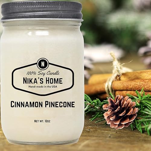 Nikas Home Vela de soja de piña y canela de 12 onzas tarro de masón no tóxico vela de soja blanca vertida a mano de larga duración 50 a 60 horas