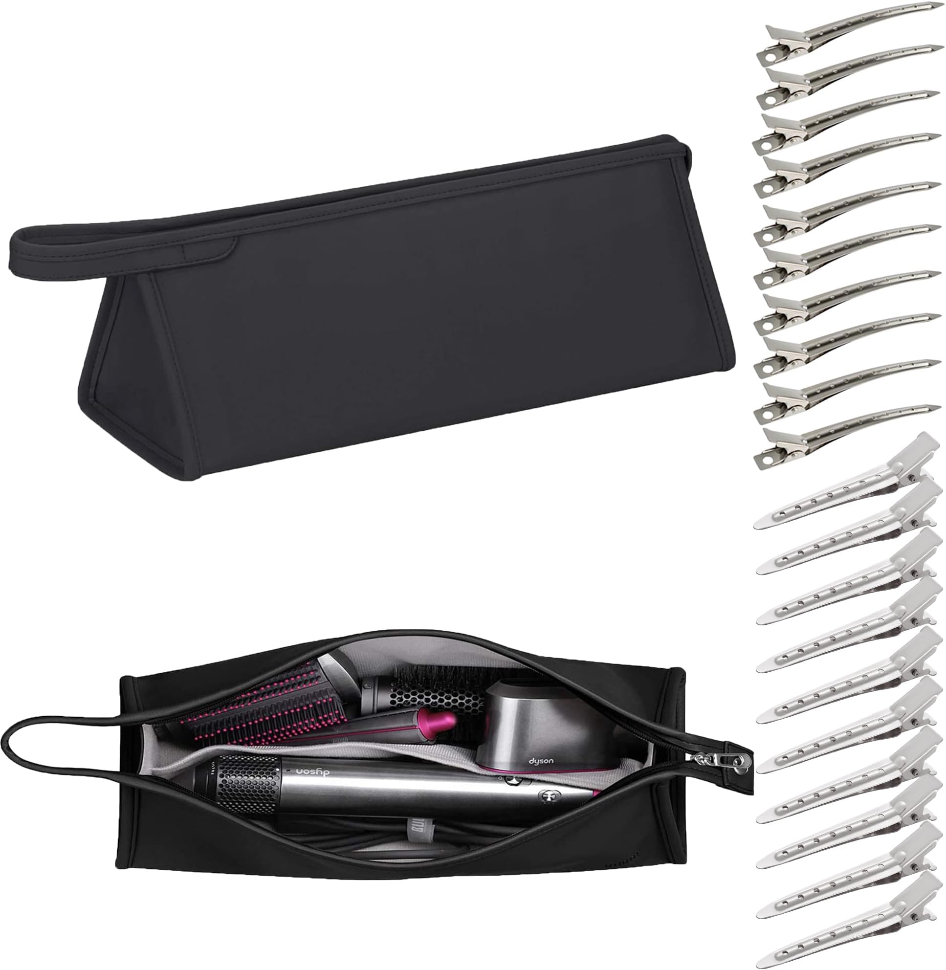 Pu Leather Travel Case Compatible with Dyson Airwrap Styler/Shark Flexstyle, Portable Carrying Case for Dyson Supersonic Hair Dryer, Shockproof Protection Organizer Bag Travel Storage Bag, Black