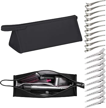 Pu Leather Travel Case Compatible with Dyson Airwrap Styler/Shark Flexstyle, Portable Carrying Case for Dyson Supersonic Hair Dryer, Shockproof Protection Organizer Bag Travel Storage Bag, Black