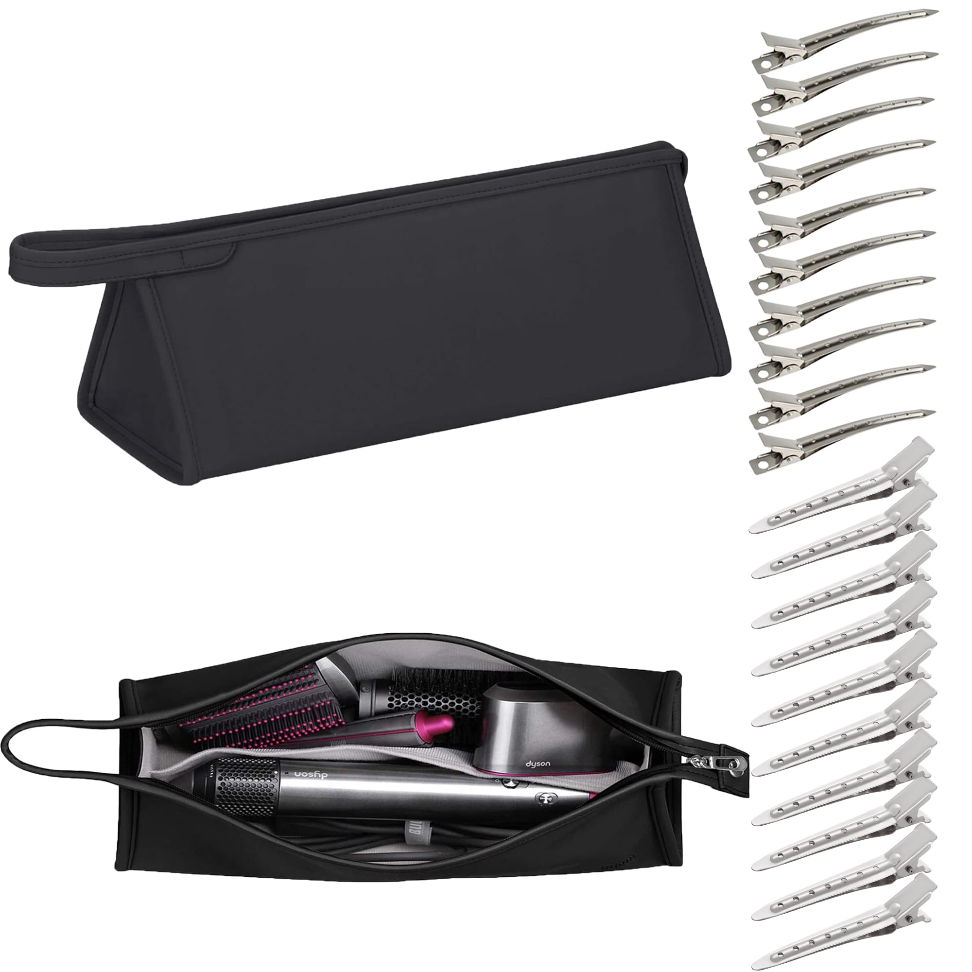 Pu Leather Travel Case Compatible with Dyson Airwrap Styler/Shark Flexstyle, Portable Carrying Case for Dyson Supersonic Hair Dryer, Shockproof Protection Organizer Bag Travel Storage Bag, Black