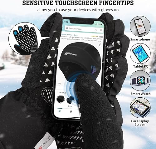 Vista 4 de Hikenture Guantes de esquí con Thinsulate 3M, guantes de nieve extra cálidos para hombres y mujeres, guantes de snowboard impermeables aislados