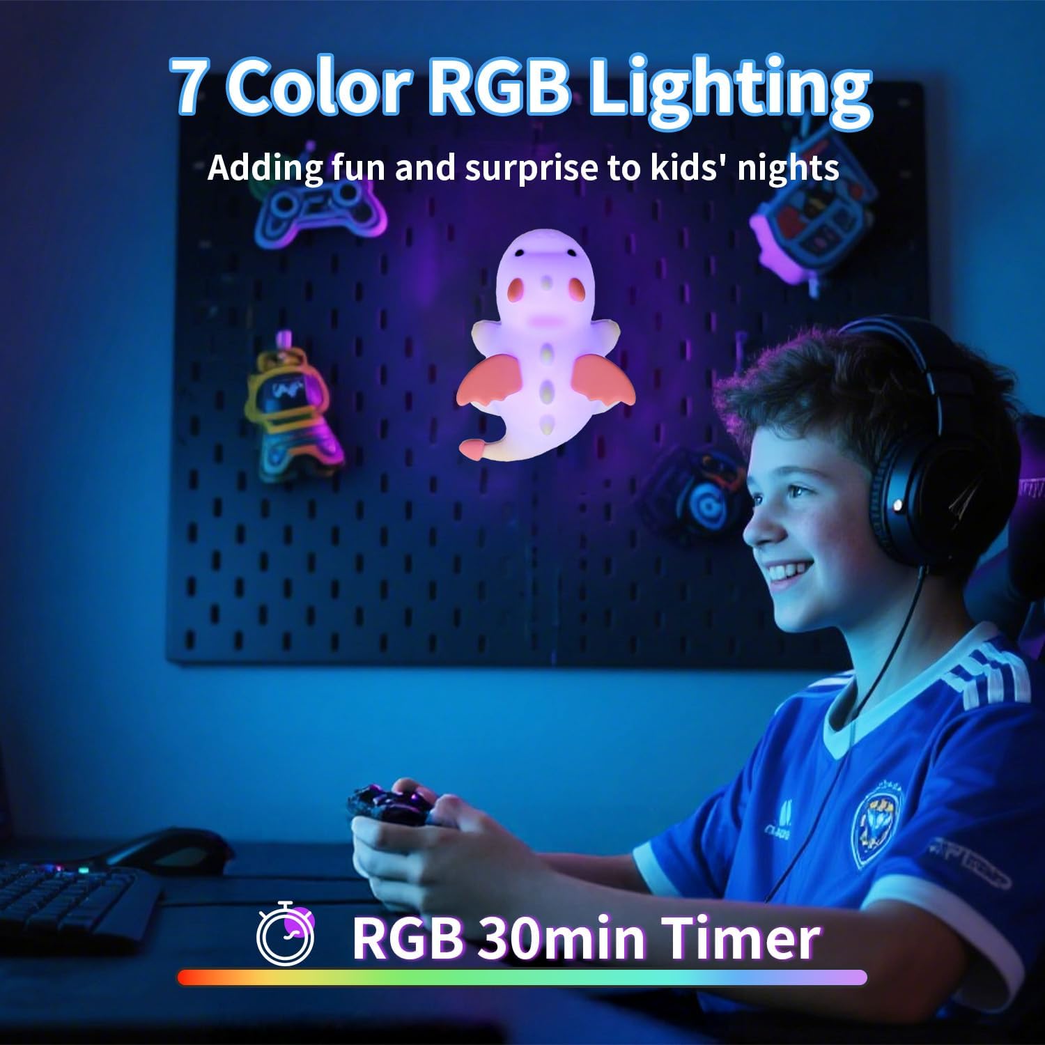 Cute Dragon Kids Night Light, Dinosaur Silicone Lamp with 7 RGB Colors & Warm White, Portable Magnetic Night Light for Home, Rechargeable Decorative Mood Lamp, Birthday Gift for All Ages - Image 2