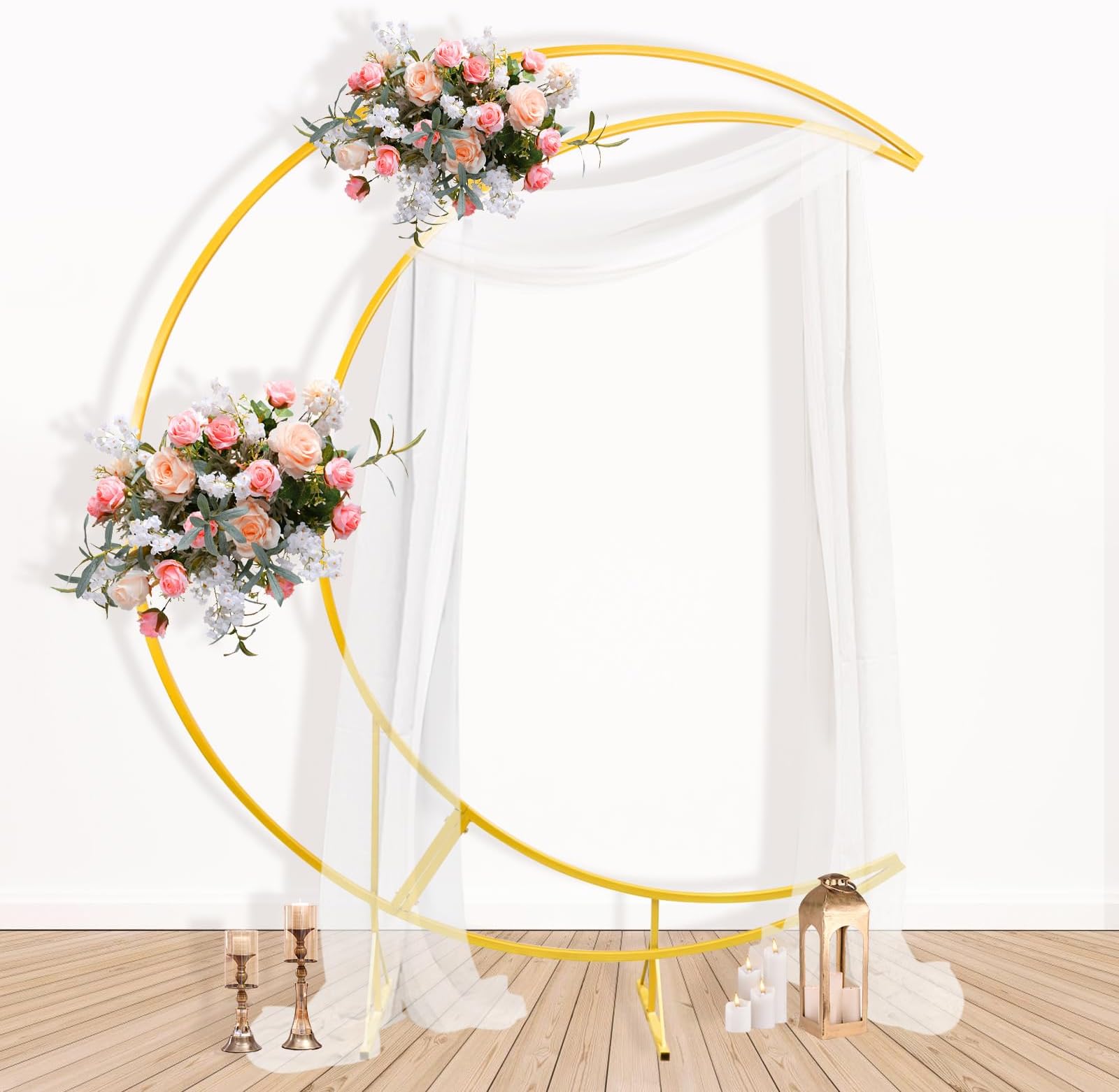 Teabelle Crescent Moon Wedding Arch Gold Backdrop Stand, 7.3ft Metal Garden Arbor, Floral and Balloon Decoration Frame for Indoor Outdoor Wedding Birthday Anniversary Party Decoration supplies