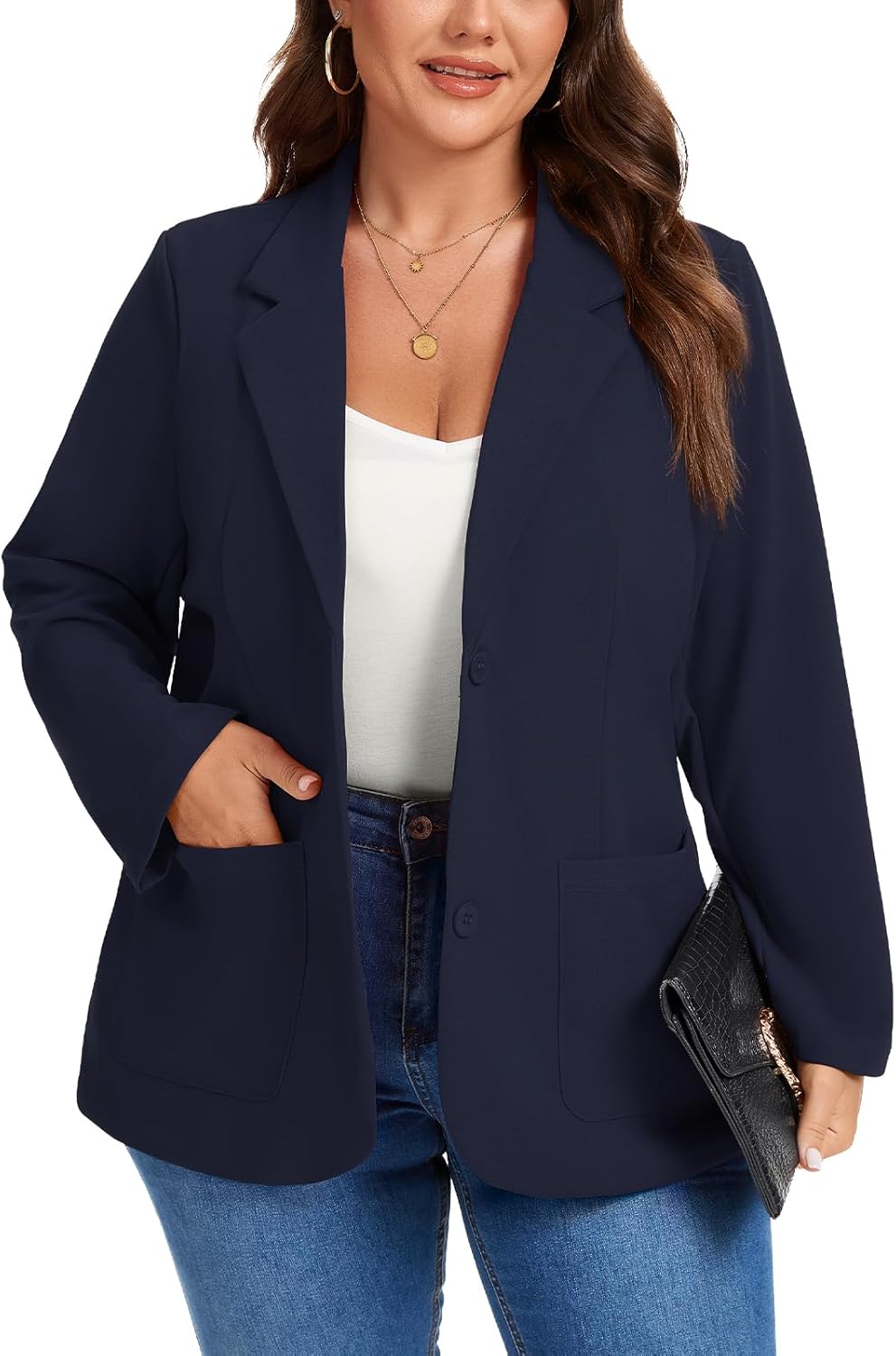 MINTLIMIT Plus Size Blazer Suit Jacket for Women Long Sleeve Lapel Blazers Jackets Casual Dressy Work Fashion Tailored Outfit with Pocket,3XL Navy Blue - Image 3