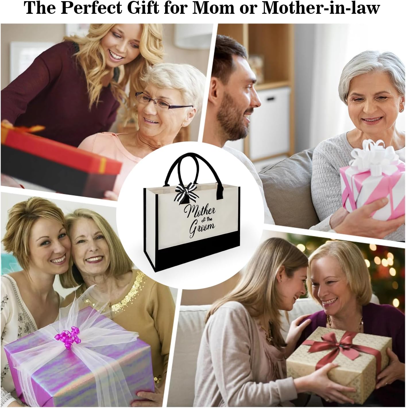 Canvas Tote Bag for Women Mother of the Groom Gifts Bridal Shower Gifts Large Canvas Tote Bags for Women Mother of the Groom Beach Bags Reusable Grocery Bags Engagement Gift Tote Bag Black and White - Image 7
