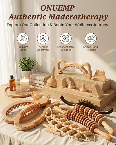 Miniatura 7 de ONUEMP 2 herramientas de masaje de terapia de madera, rodillo de masaje de madera y cuerda de rodillo masajeador de espalda, kit de maderoterapia