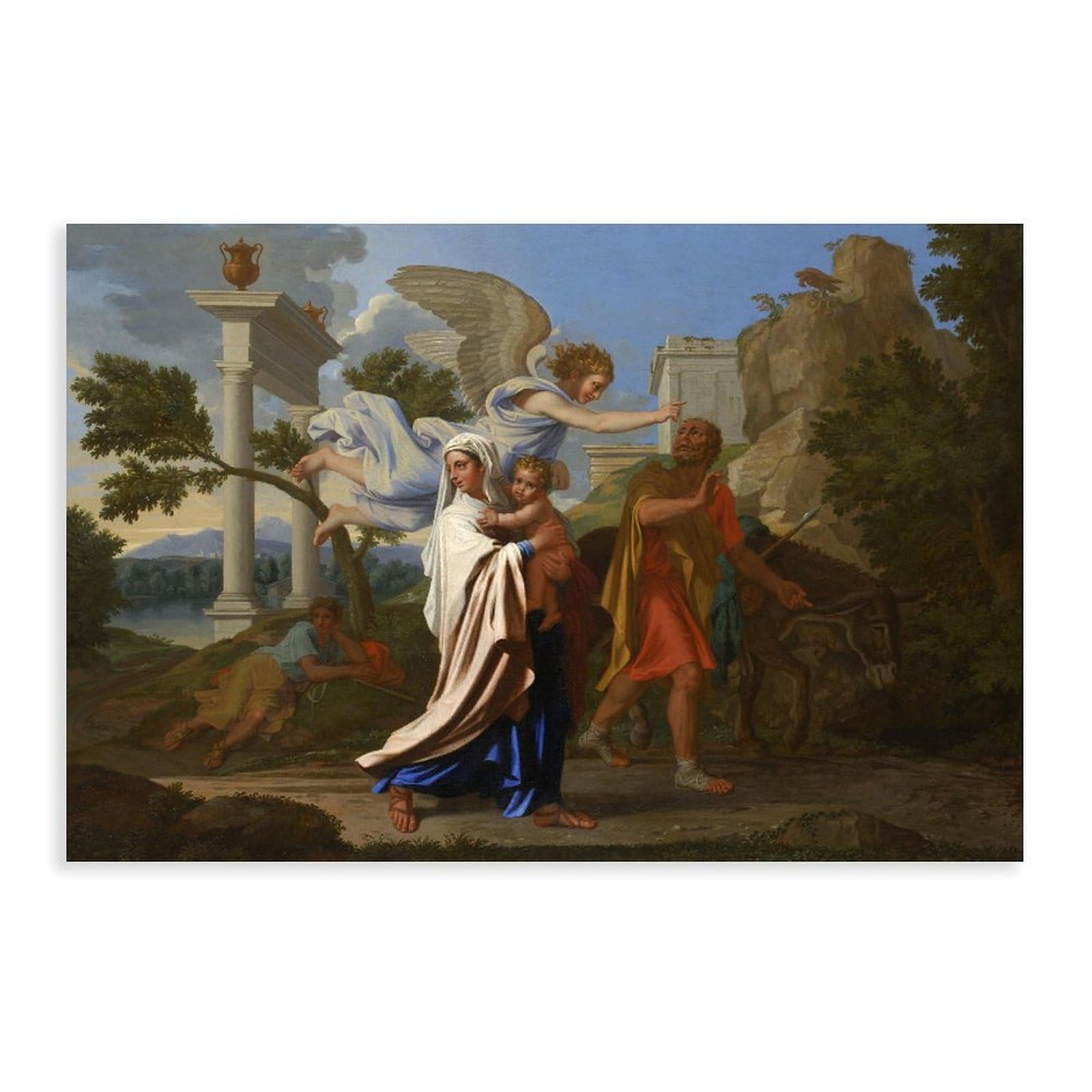 DFJyjFGJJ The Flight Into Egypt by Nicolas Poussin Vintage Poster Baroque Classical Art Canvas Poster Bedroom Sports Landscape Office Room Decor Gift 16" L X 24" W