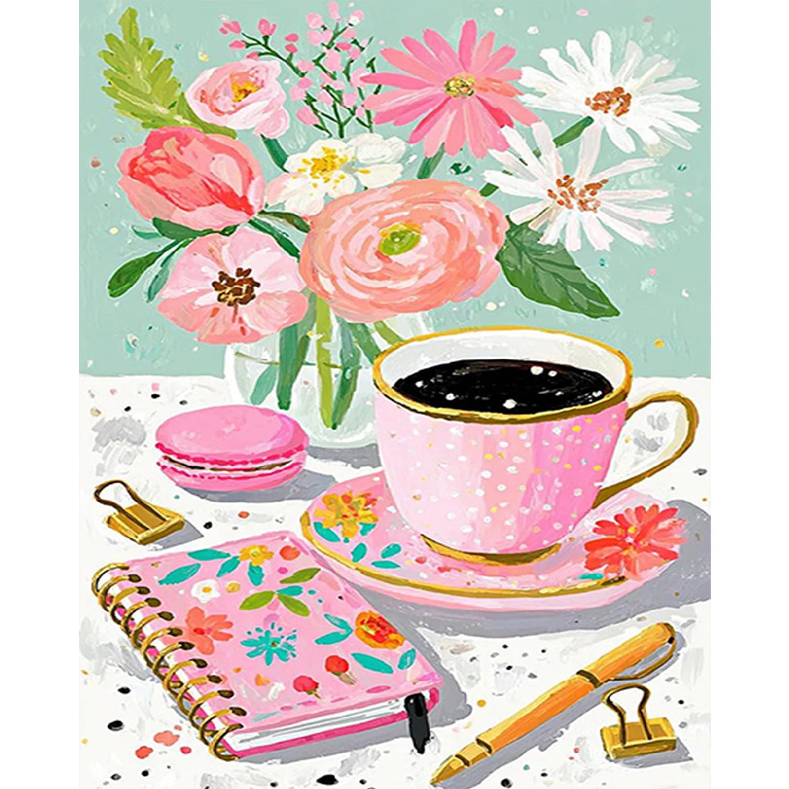 Peinture par numéros Fleur blanche Adulte 3 pinceaux et acrylique Peinture par numéros Fleur blanche Adulte 3 pinceaux et acrylique