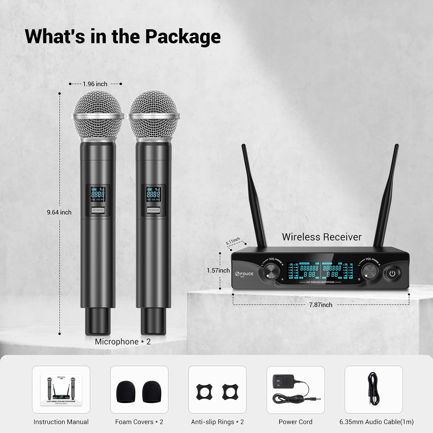 FDUCE Wireless Microphones,Cordless Dual Handheld Dynamic Karaoke Mic System for Karaoke,Party,Wedding,Outdoor Events,2x15 UHF Adjustable Channels,200ft - Image 7