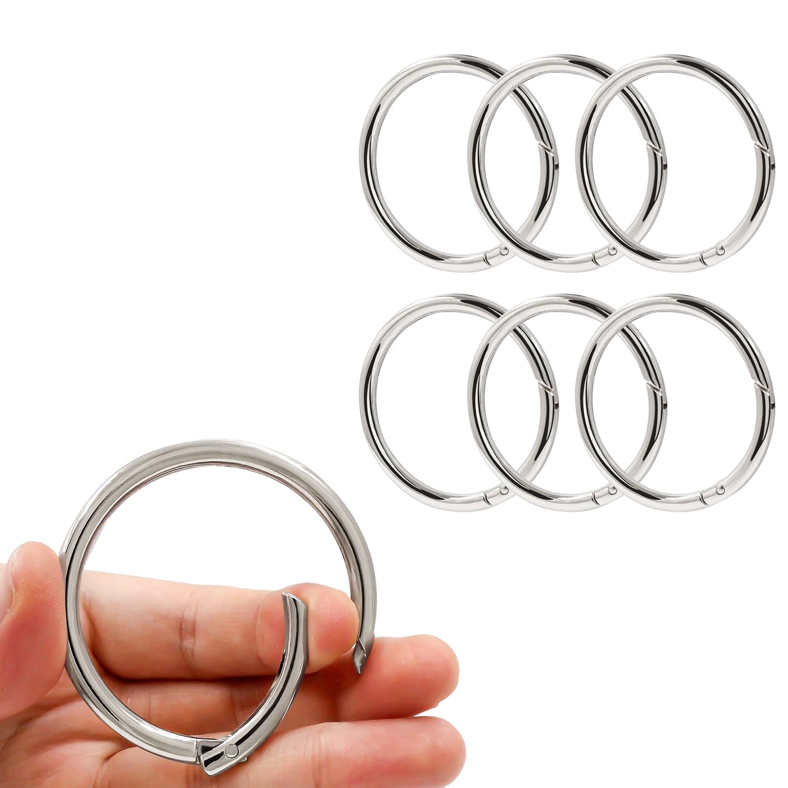 6Pcs Durable Spring O Rings, Premium Zinc Alloy Round Spring Clips Strong Metal Split Rings for Purses, Keyring and Handbag(Silver, Inner Dia:50mm/2 inch,Outer Dia: 60mm/2.36 inch)