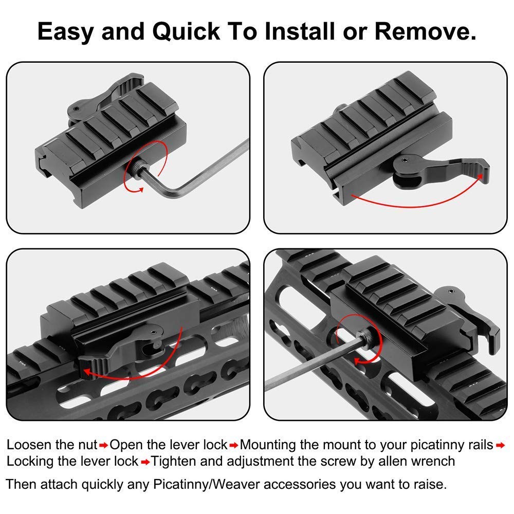 Picatinny Riser Mount – Low Profile 1/2”, QD Quick Release, 5-Slot Rail, 2 Pack (Fits 20mm Rails)