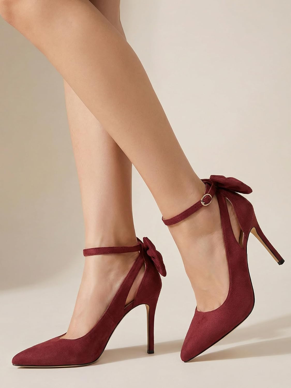 Women's Pointed Toe High Heels Ankle Strap Bow Tie Pumps Wedding Party Dress Shoes - Image 2