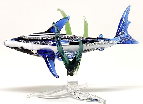 Miniatura 4 de Figuras miniatura de tiburón con algas marinas, animales soplados a mano, arte de vidrio coleccionable, decoración (tiburón con algas)