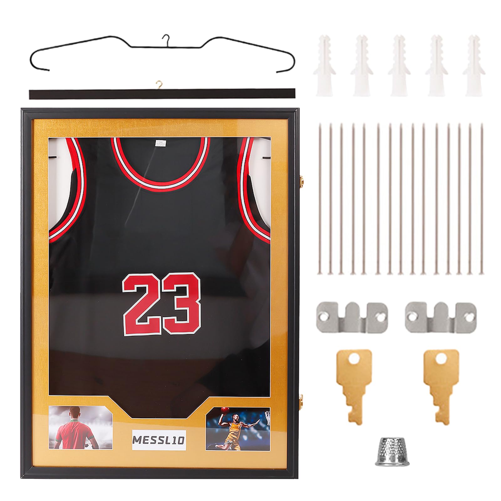 Marco para camiseta de fútbol, protección contra el polvo, resistente a los rayos UV, con ganchos, accesorios de montaje, pasadores plateados para camiseta de fútbol, rugby, camiseta deportiva (60 x