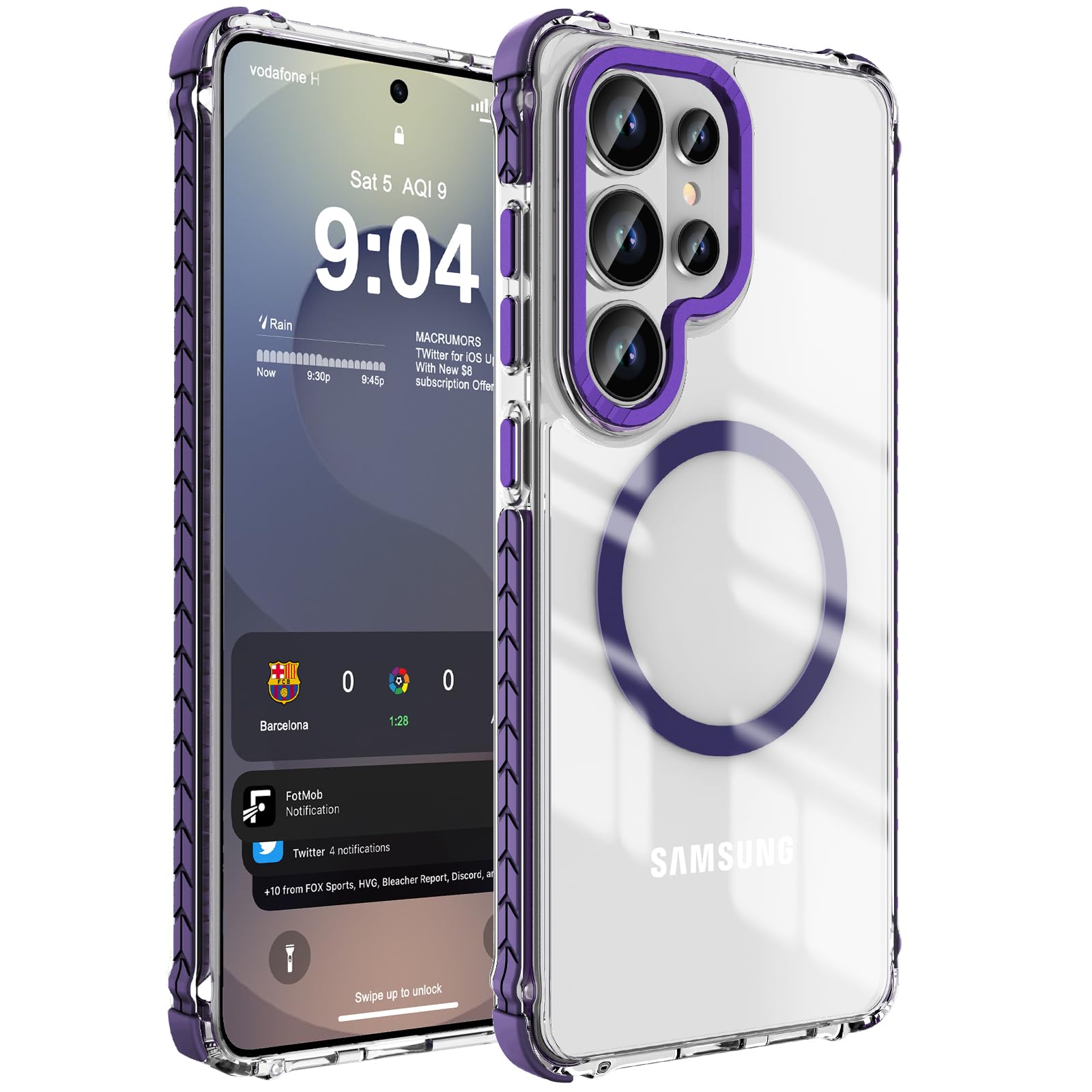 DEERLAMN Strong Magnetic Case for Samsung Galaxy S26 Ultra, Clear+Purple Clear+Purple For Samsung Galaxy S26 Ultra-6.9 Inch