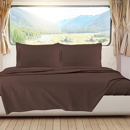 Nestl Chocolate Brown Short Queen Sheets for RV, Hotel Luxury RV Queen Sheets Set, 6 Piece Fitted Bed Sheet Set and Pillowcases, Super Soft, Wrinkle-Free, and Breathable Camper Bedding