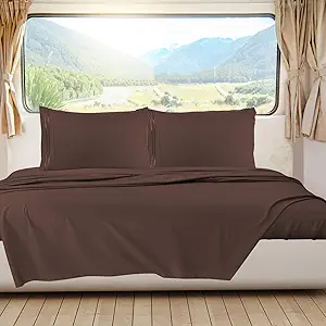 Nestl Chocolate Brown Short Queen Sheets for RV, Hotel Luxury RV Queen Sheets Set, 6 Piece Fitted Bed Sheet Set and Pillowcases, Super Soft, Wrinkle-Free, and Breathable Camper Bedding