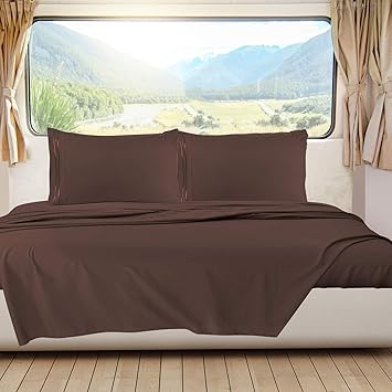 Nestl Chocolate Brown Short Queen Sheets for RV, Hotel Luxury RV Queen Sheets Set, 6 Piece Fitted Bed Sheet Set and Pillowcases, Super Soft, Wrinkle-Free, and Breathable Camper Bedding