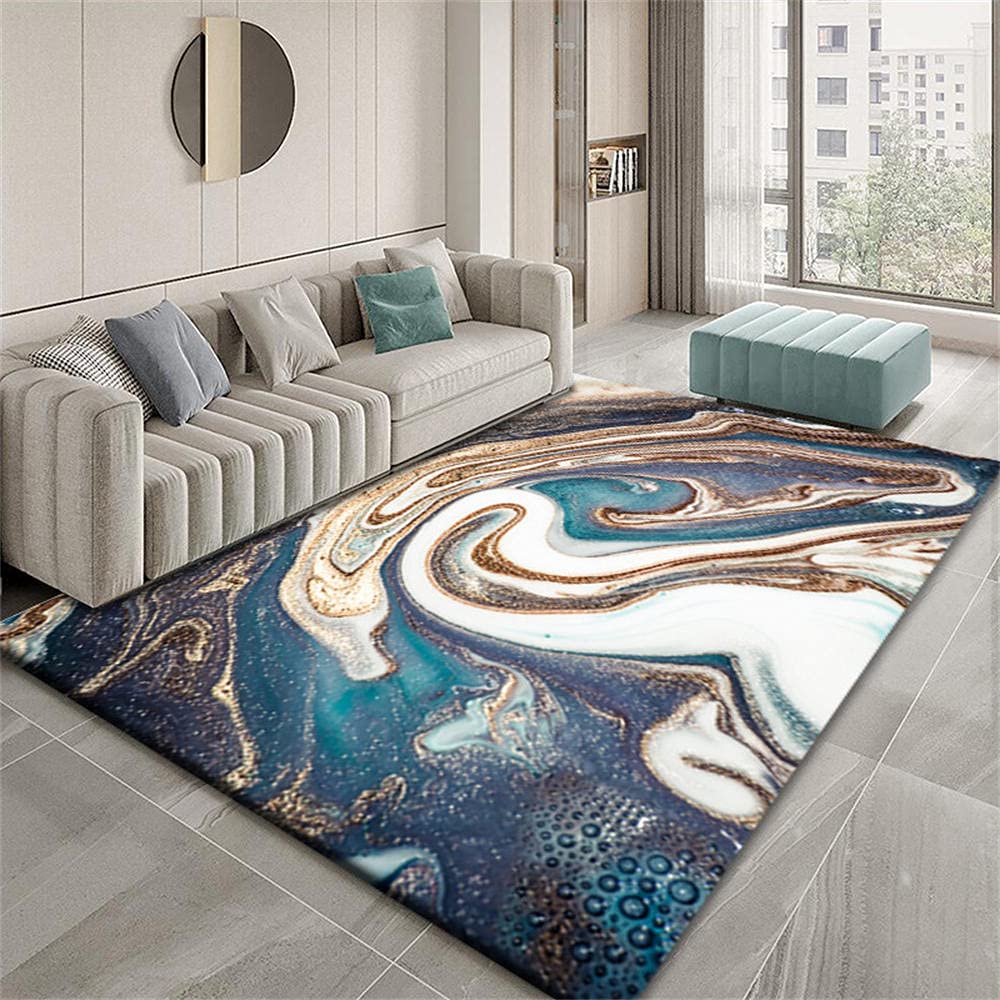 Tapis de salon lavable machine 60x90cm style montagne abstrait or