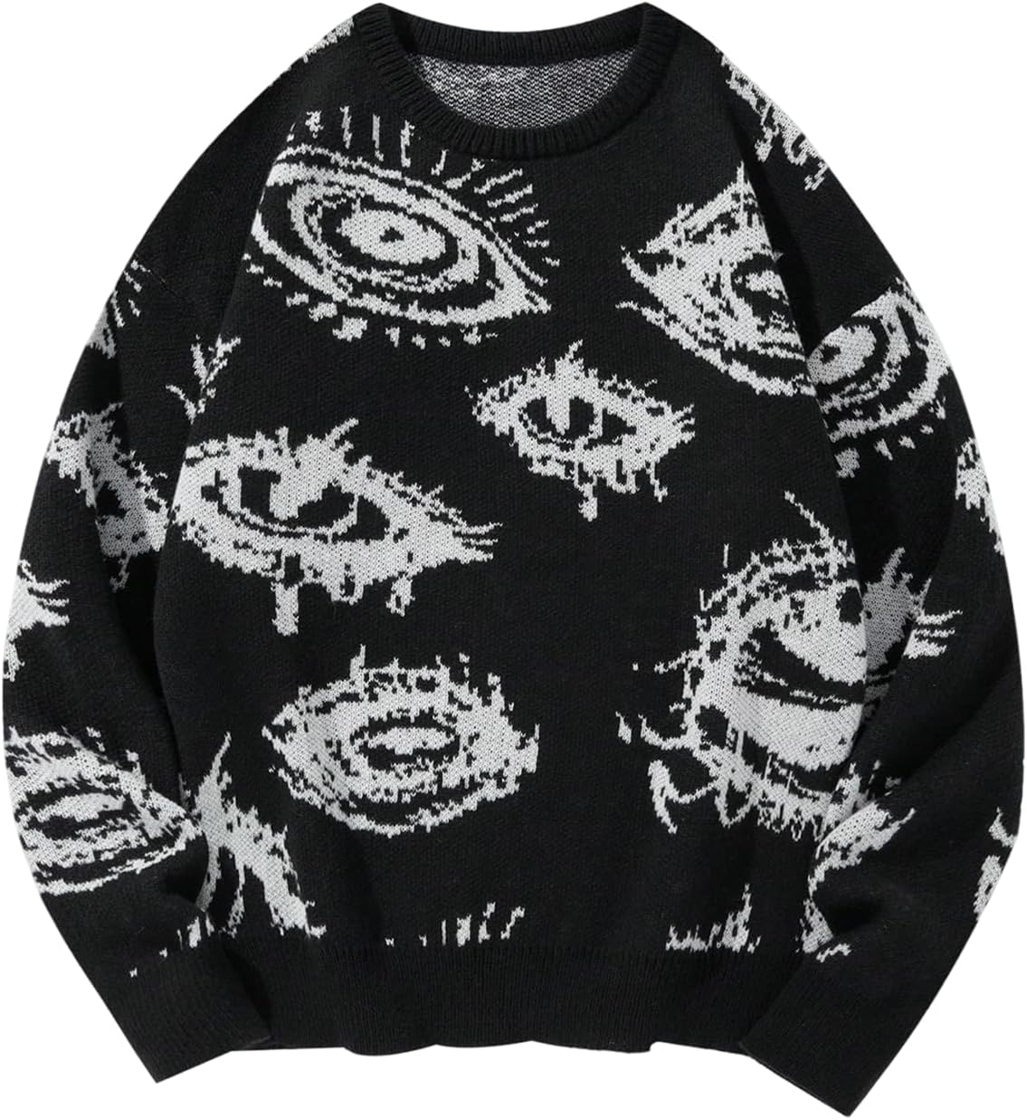 Men's Fall Goth Grunge Sweater Y2K Oversized Punk Sweater Halloween Graphic Long Sleeve Knit Pullover Streetwear