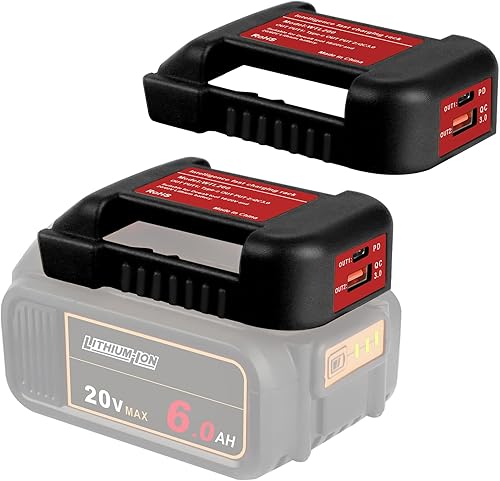 Paquete de 2 adaptadores de cargador USB compatibles con batería Dewalt de iones de litio de 20 V con salida USB e interfaz de carga rápida tipo C